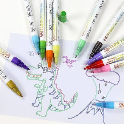 Outline Marker Set, Magic Shimmer Markers Pens Set for Kids, Outline Markers Self-outline Metallic Markers (8 PCS)