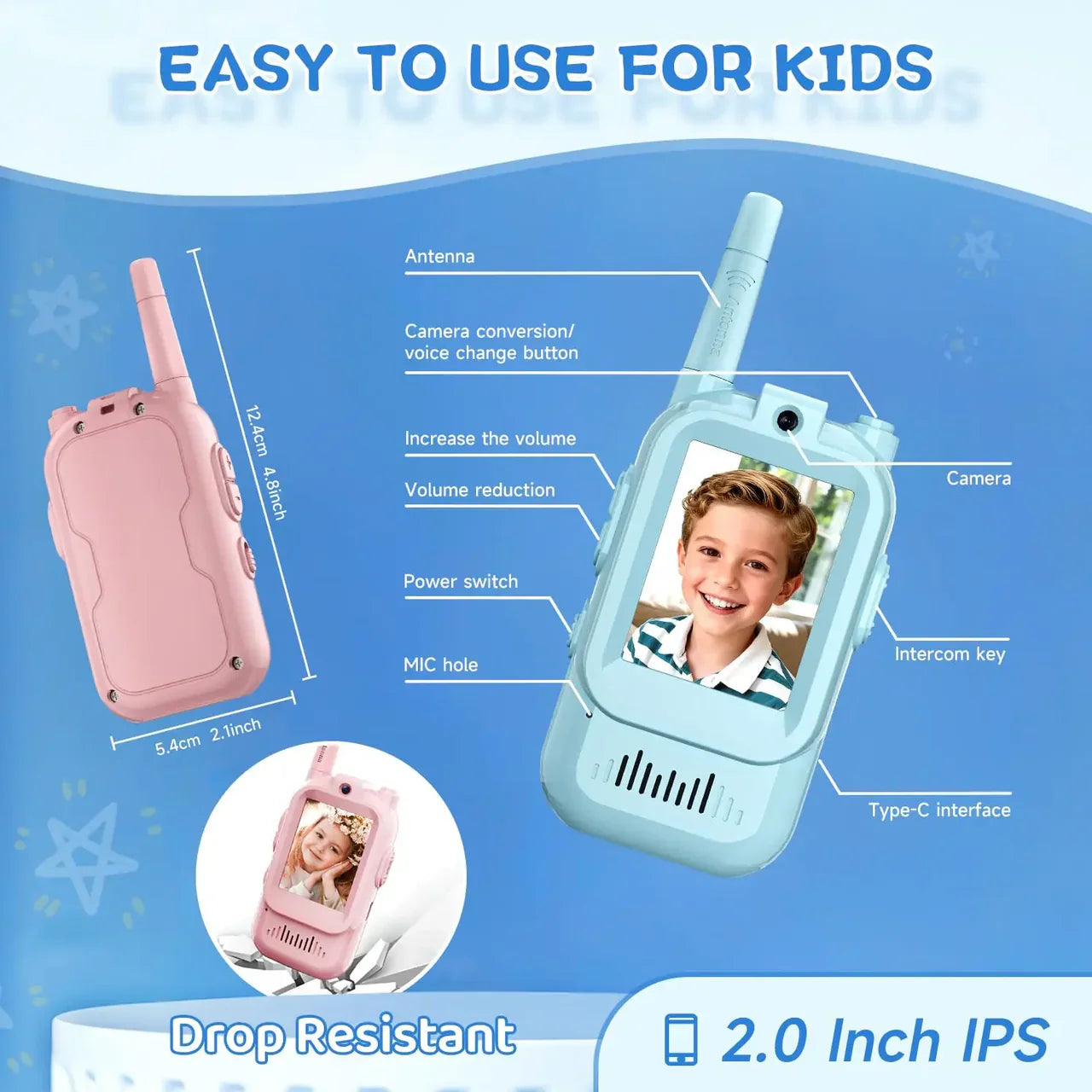 2Pcs Rechargeable Video Walkie Talkie for Kids