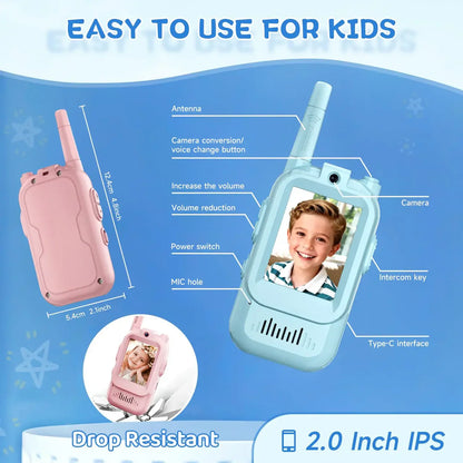 2Pcs Rechargeable Video Walkie Talkie for Kids